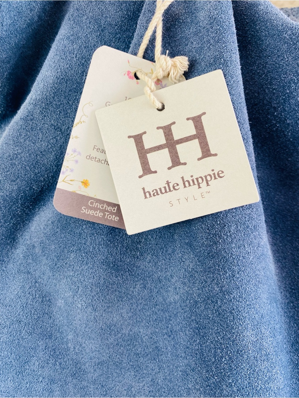 Haute Hippie Blue Suede Cinch Tote W/ Interior Pouch - Picture 6 of 8